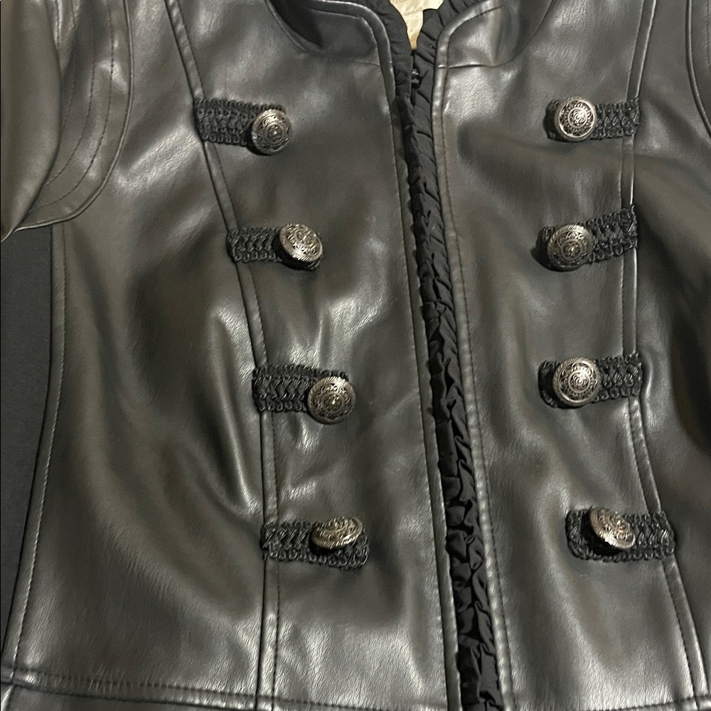 Chico’s Black Military Style leather with stretch sz 2 Jacket - Picture 5 of 9